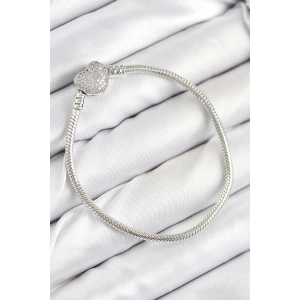 Erb Pirinç Charm Zirkon Taşlı Kalp Model Gümüş Renk Kadın Bileklik