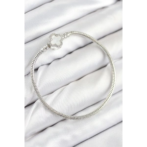 Erb Pirinç Charm Zirkon Taşlı Yonca Model Gümüş Renk Kadın Bileklik