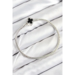 Erb Pirinç Charm Zirkon Taşlı Yonca Model Gümüş Renk Kadın Bileklik