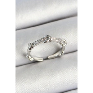 Erb Pirinç Düğüm Figürlü Zirkon Taşlı Gümüş Renk Ayarlanabilir Kadın Yüzük