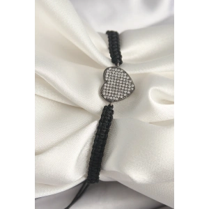 Erb Pirinç Füme Renk Zirkon Taşlı Kalp Figür Asansörlü Makrome Model Kadın Bileklik