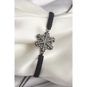 Erb Pirinç Füme Renk Zirkon Taşlı Kar Tanesi Figür Makrome Asansörlü Model Kadın Bileklik