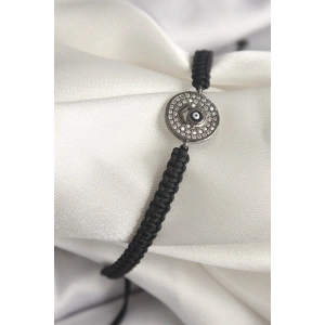 Erb Pirinç Füme Renk Zirkon Taşlı Nazar Boncuk İşleme Makrome Asansörlü Model Kadın Bileklik