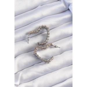 Erb Pirinç Gold Gümüş Renkli Tırtıklı Kalp Küpe