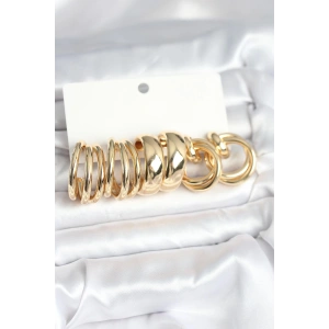 Erb Pirinç Gold Renk 3 Çift Vintage Kadın Küpe Seti