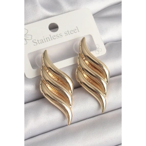 Erb Pirinç Gold Renk 3 Sıra Dalga Model Kadın Küpe