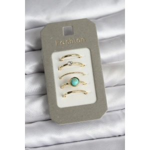 Erb Pirinç Gold Renk 5'li Yüzük Seti