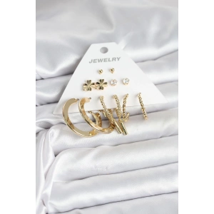 Erb Pirinç Gold Renk 6 Çift Kadın Küpe Seti