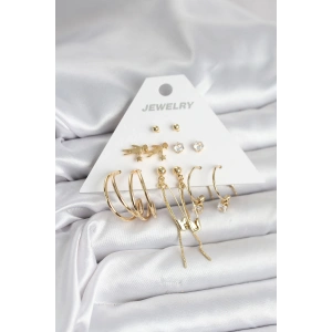 Erb Pirinç Gold Renk 6 Çiftli Kadın Küpe Seti