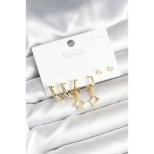 Erb Pirinç Gold Renk 925 Ayar Gümüş Çivili Kadın Küpe Seti