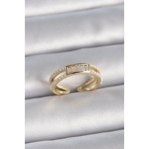 Erb Pirinç Gold Renk Ayarlanabilir Sıralı İncili Zirkon Taş Detaylı Kadın Yüzük