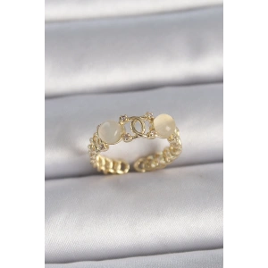 Erb Pirinç Gold Renk Ayarlanabilir Zirkon Taşlı Beyaz Mineli Birleşik Halka Model Kadın Yüzük