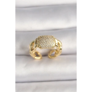 Erb Pirinç Gold Renk Ayarlanabilir Zirkon Taşlı Kadın Yüzük