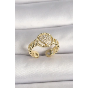 Erb Pirinç Gold Renk Ayarlanabilir Zirkon Taşlı Kalp Model Kadın Yüzük