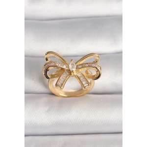 Erb Pirinç Gold Renk Ayarlanabilir Zirkon Taşlı Kurdele Model Kadın Yüzük