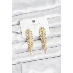 Erb Pirinç Gold Renk Balık Sırtı Model Zirkon Taşlı Kadın Küpe