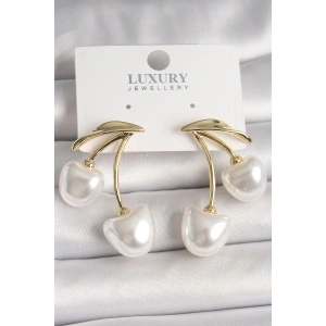 Erb Pirinç Gold Renk Beyaz İnci Kiraz Model Kadın Küpe