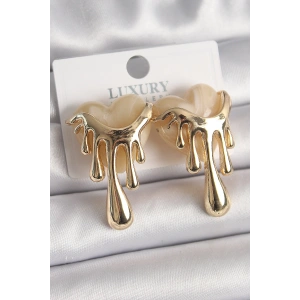 Erb Pirinç Gold Renk Beyaz Sedefli Akan Kalp Model Kadın Küpe