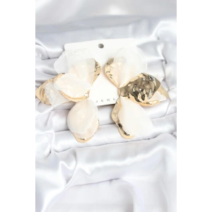 Erb Pirinç Gold Renk Beyaz Tüllü Lotus Kadın Küpe