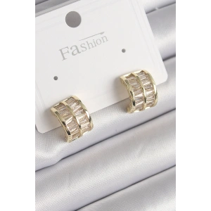 Erb Pirinç Gold Renk Çift Sıra Zirkon Taşlı Kadın Küpe