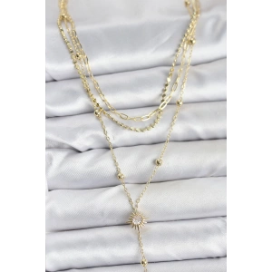 Erb Pirinç Gold Renk Güneş Model Detaylı 3'lü Kombin Y Kadın Kolye