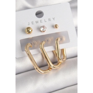 Erb Pirinç Gold Renk Halka Model Zirkon Taş Topçuk Detay Kadın Küpe Seti