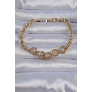 Erb Pirinç Gold Renk İçi Zirkon Taşlı Kalp Figürlü Bileklik