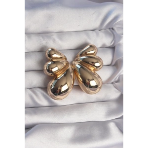 Erb Pirinç Gold Renk İri Bombeli Kelebek Küpe