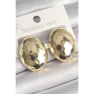 Erb Pirinç Gold Renk İşlemeli Bombe Oval Model Kadın Küpe