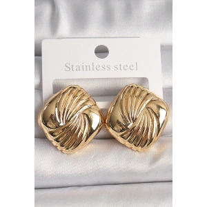 Erb Pirinç Gold Renk İşlemeli Kare Model Kadın Küpe