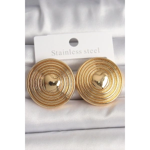 Erb Pirinç Gold Renk Kalp İşlemeli Daire Plaka Model Kadın Küpe