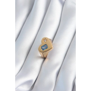 Erb Pirinç Gold Renk Kalp Model Zirkon Taş Yıldız Detay Kadın Yüzük