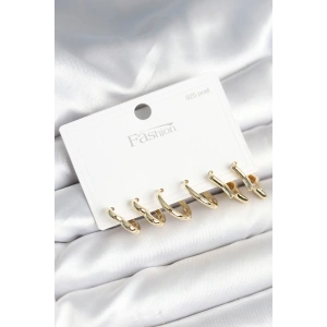 Erb Pirinç Gold Renk Kalp Yıldız Ve Halka Model 925 Ayar Gümüş Çivili Kadın Küpe Seti