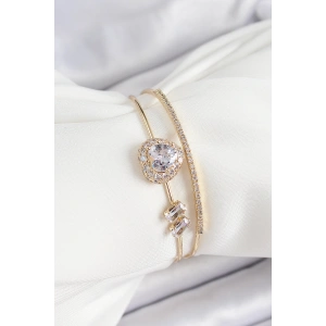 Erb Pirinç Gold Renk Kalpli Zirkon Taşlı Kadın Bileklik