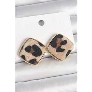 Erb Pirinç Gold Renk Kare Leopar Model Kadın Küpe