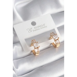 Erb Pirinç Gold Renk Kare Zirkon Taşlı Kadın Küpe