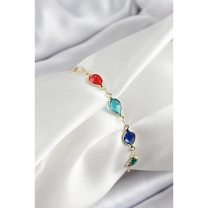 Erb Pirinç Gold Renk Karışık Renk Damla Zirkon Taşlı Kadın Bileklik