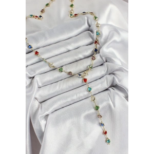 Erb Pirinç Gold Renk Karışık Renk Zirkon Taşlı Kalpli Y Kadın Kolye