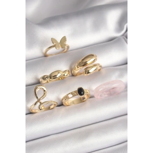 Erb Pirinç Gold Renk Kelebek Figür Sarmal Model 6'Lı Kadın Yüzük Seti