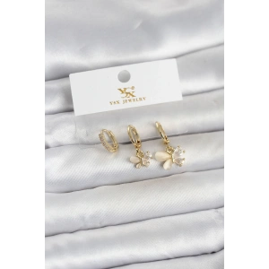 Erb Pirinç Gold Renk Kelebek Model 3'lü Kadın Küpe