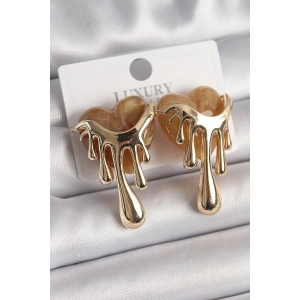 Erb Pirinç Gold Renk Krem Sedefli Akan Kalp Model Kadın Küpe