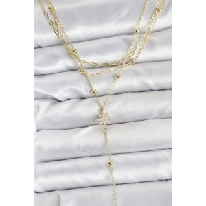 Erb Pirinç Gold Renk Kutup Yıldızı Detaylı 3'lü Kombin Kadın Kolye