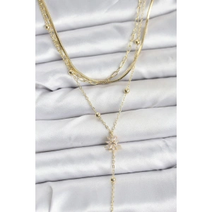 Erb Pirinç Gold Renk Kutup Yıldızı Model Detaylı 3'lü Kombin Y Kadın Kolye