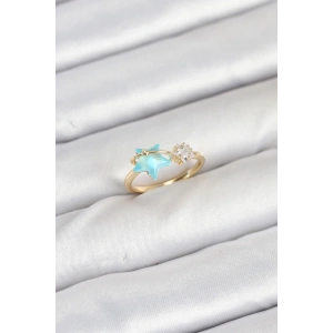 Erb Pirinç Gold Renk Mavi Yıldızlı Model Kadın Yüzük