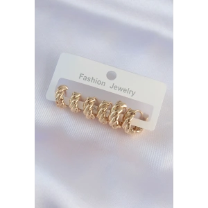 Erb Pirinç Gold Renk Minimal Tırtıklı Küpe Seti