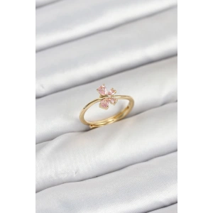 Erb Pirinç Gold Renk Pembe Kelebek Kadın Yüzük