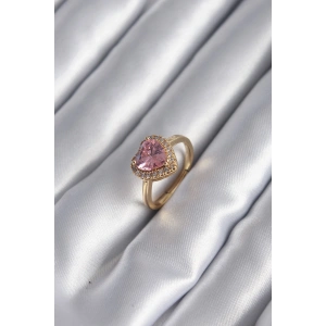 Erb Pirinç Gold Renk Pembe Zirkon Taş Kalp Charm Model Kadın Yüzük