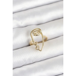 Erb Pirinç Gold Renk Picasso Tarzı Tek Çizgi Yüz Model Kadın Yüzük