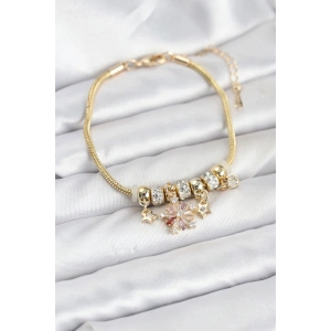 Erb Pirinç Gold Renk Renkli Yıldız Charmlı Kadın Bileklik
