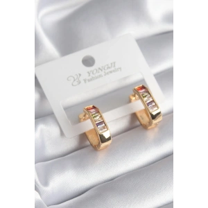 Erb Pirinç Gold Renk Renkli Zirkon Taşlı Kadın Küpe